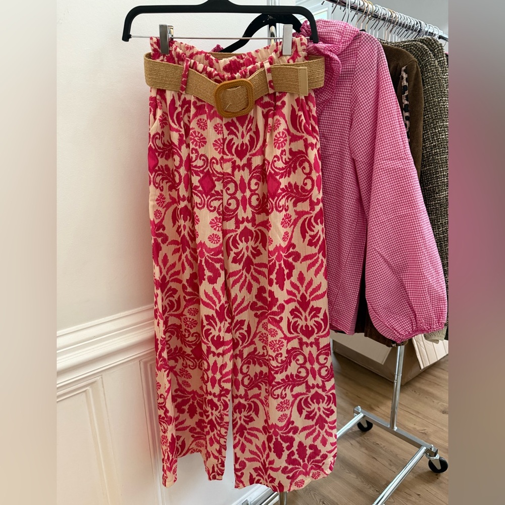 ShopEvelynne Pink and Cream Wide Leg Pants